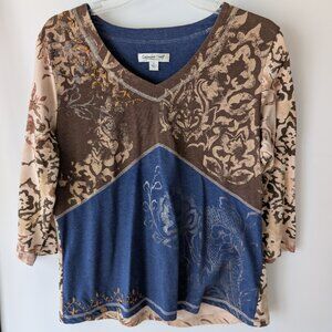 Coldwater Creek Floral Paisley Colorblock V-Neck Top M